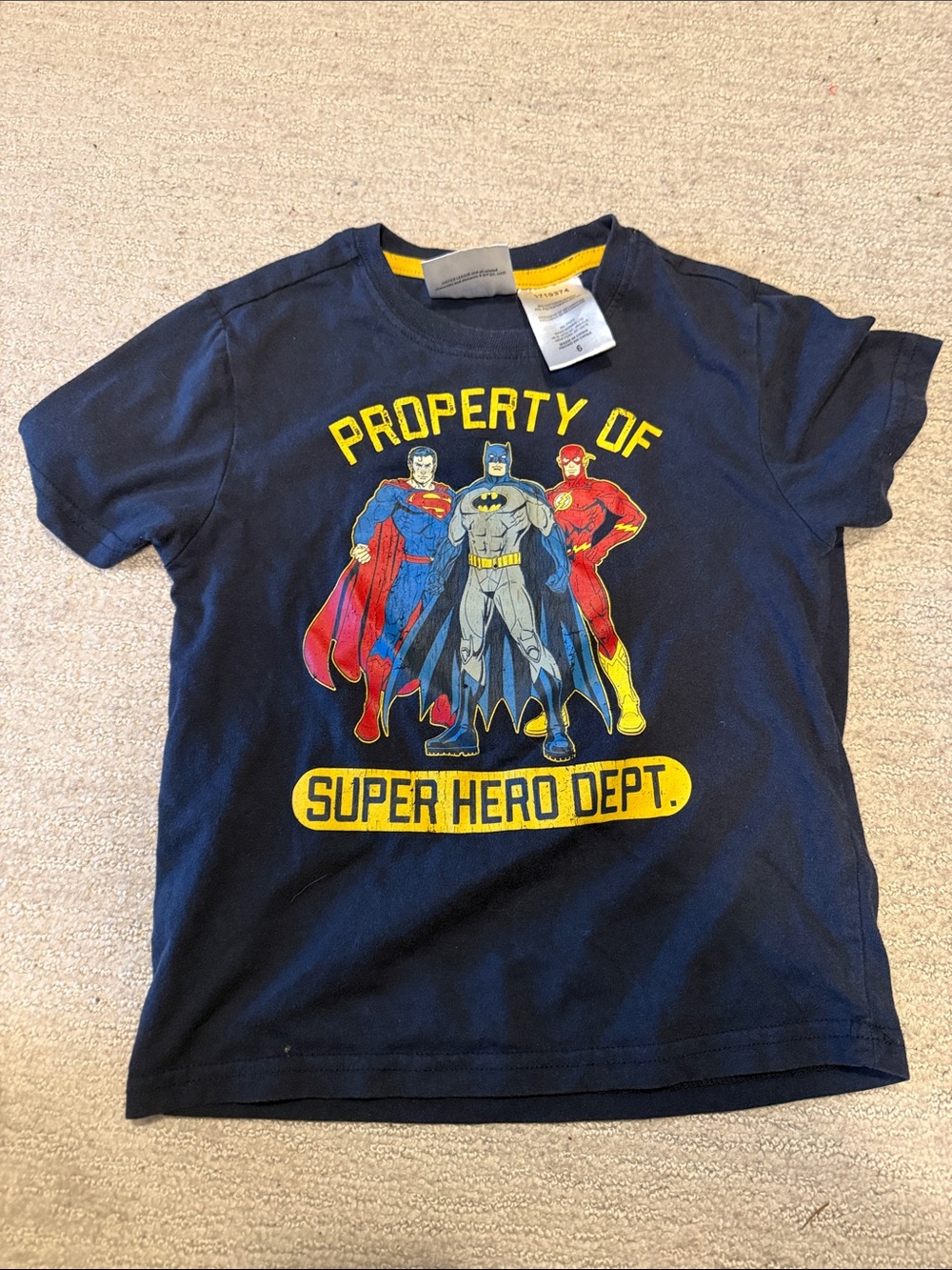 DC Comics Navy Kids Superhero Graphic Tee with Batman, Superman & Flash